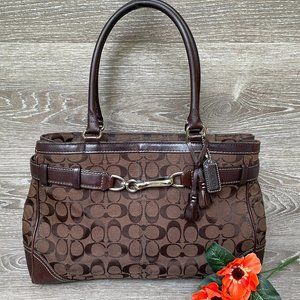 COACH Hampton Signature Satchel Tote Brown